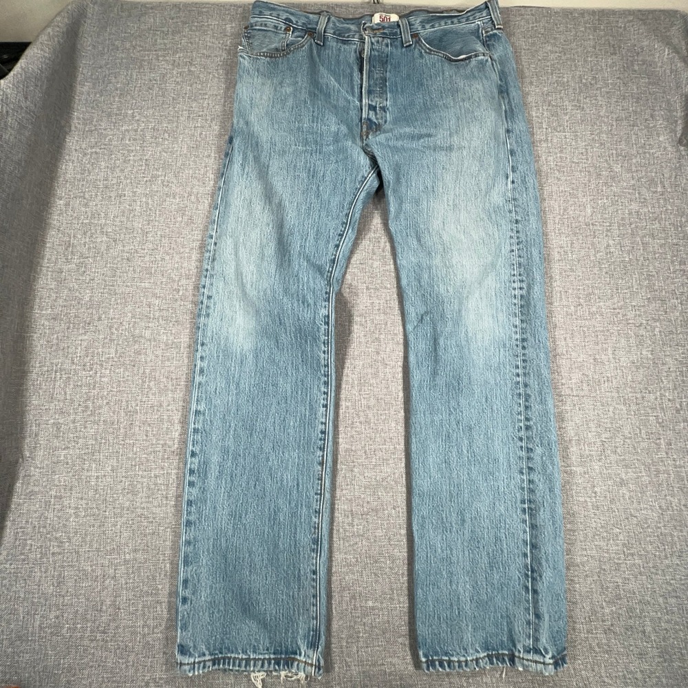 Vintage Y2K Levis 501 Jeans Mens 38x34 (Fits 36x34) Button Fly Distressed Denim